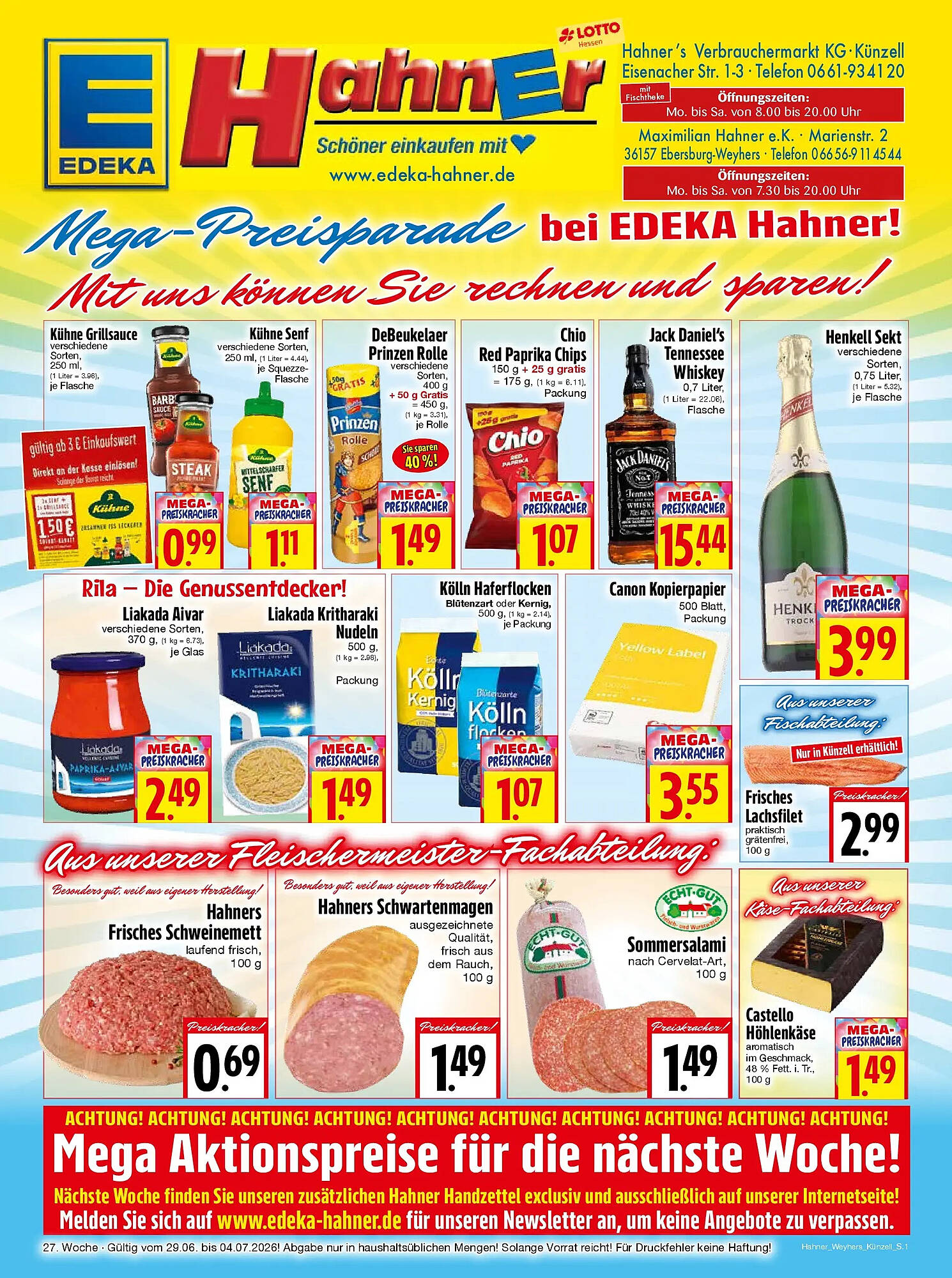 EDEKA Hahner Prospekt - Pagina 1