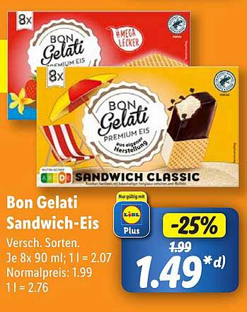 Bon Gelati Sandwich-Eis 8x90ml