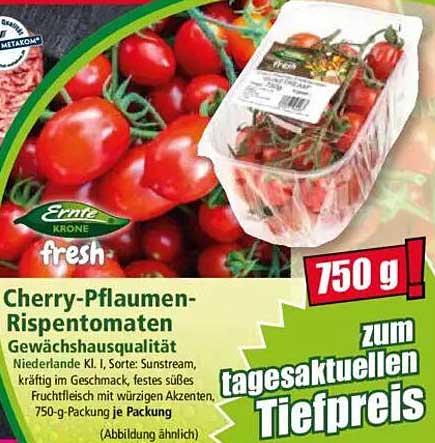 Cherry-Pflaumen-Rispen-Tomaten 750 g zum tagesaktuellen Tiefpreis