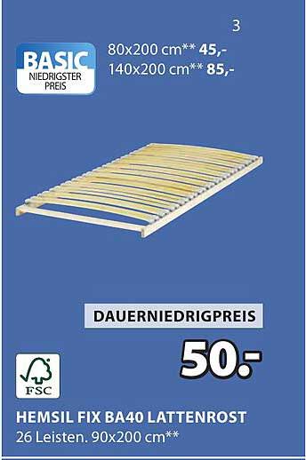 HEMSIL FIX BA40 Lattenrost 90x200 cm**
