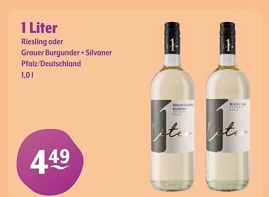 1 Liter Riesling oder Grauer Burgunder + Silvaner Pfalz/Deutschland