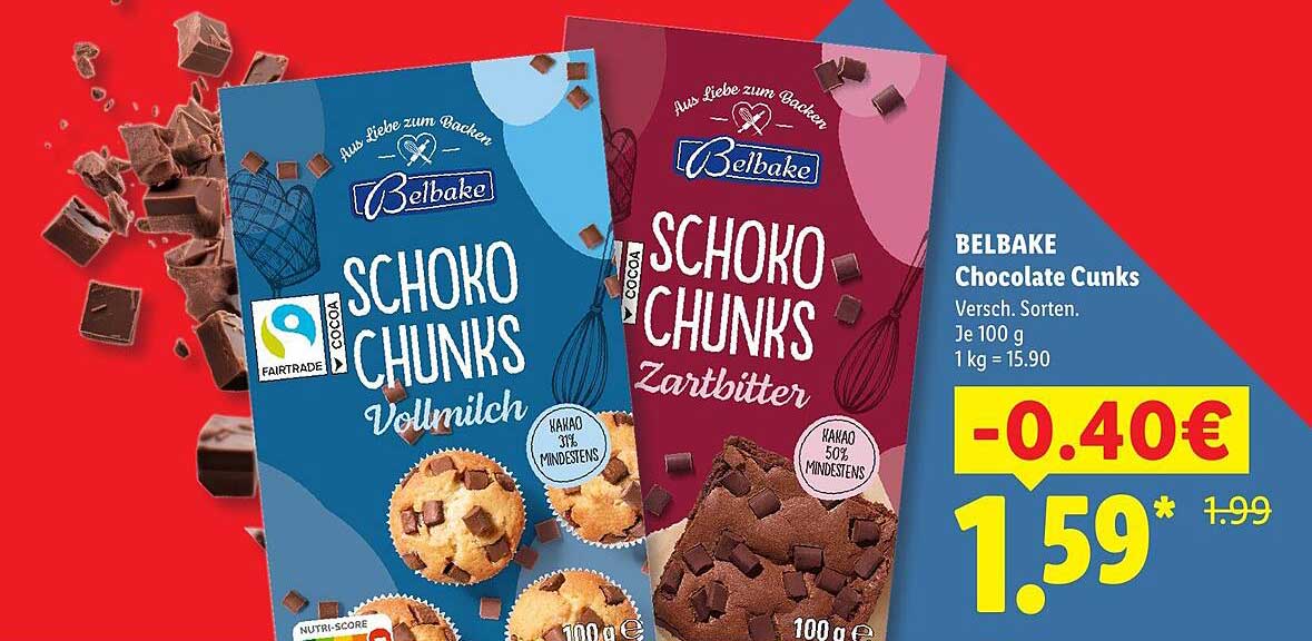 BELBAKE Chocolate Cunks Versch. Sorten. Je 100 g