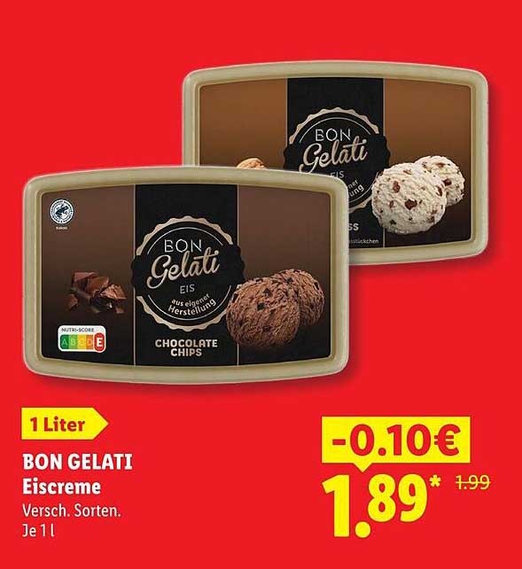 BON GELATI Eiscreme Versch. Sorten. Je 1 l