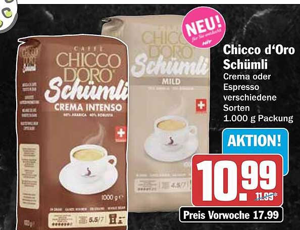 Chicco d'Oro Schümli Crema oder Espresso verschiedene Sorten 1.000 g Packung