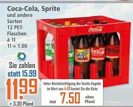 Coca-Cola, Sprite und andere Sorten 12 PET-Flaschen à 1l