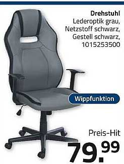 Drehstuhl Lederoptik grau, Netzstoff schwarz, Gestell schwarz, 1015253500
