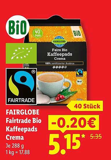 FAIRGLOBE Fairtrade Bio Kaffeepads Crema