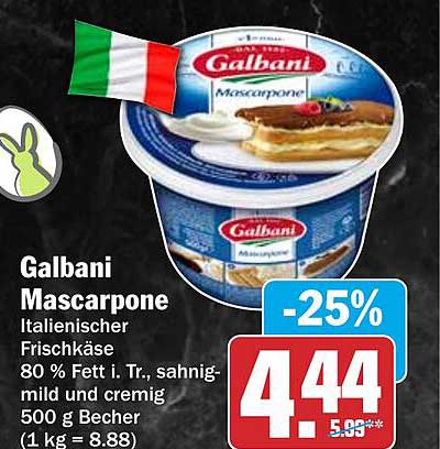 Galbani Mascarpone Italienischer Frischkäse 80 % Fett i. Tr., sahnig-mild und cremig 500 g Becher