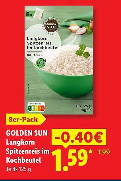 GOLDEN SUN Langkorn Spitzenreis im Kochbeutel