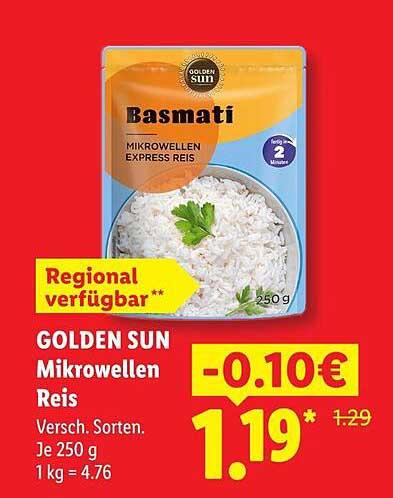 GOLDEN SUN Mikrowellen Reis Versch. Sorten. Je 250 g
