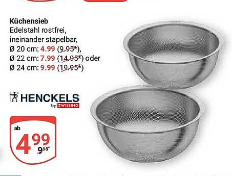 Küchensieb Edelstahl rostfrei, ineinander stapelbar, Ø 20 cm