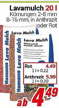 Lavamulch 20 l Körnungen: 2-8 mm 8-16 mm, in Anthrazit oder Rot