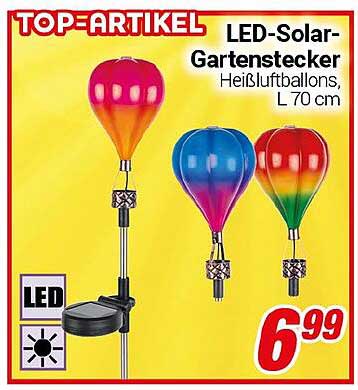 LED-Solar-Gartenstecker, Heißluftballons, L 70 cm