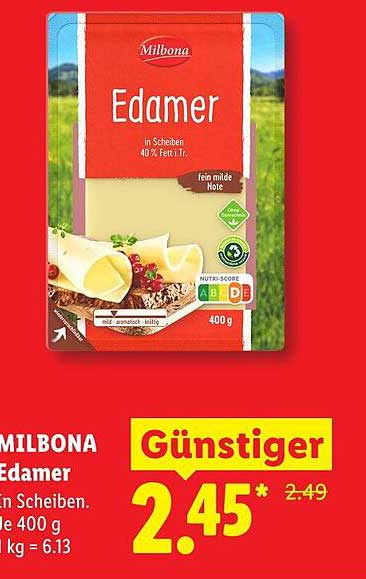 MILBONA Edamer in Scheiben 40% Fett i. Tr.
