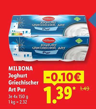 MILBONA Joghurt Griechischer Art Pur