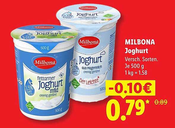MILBONA Joghurt Versch. Sorten. Je 500 g