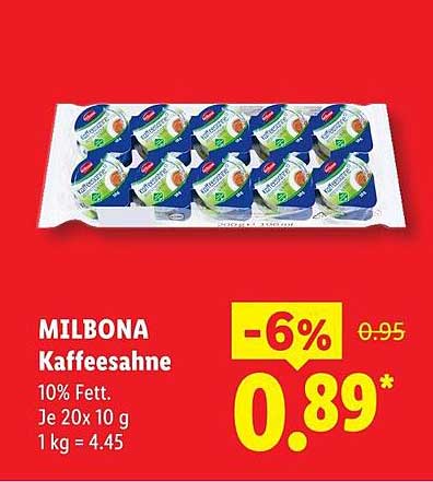 MILBONA Kaffeesahne 10% Fett