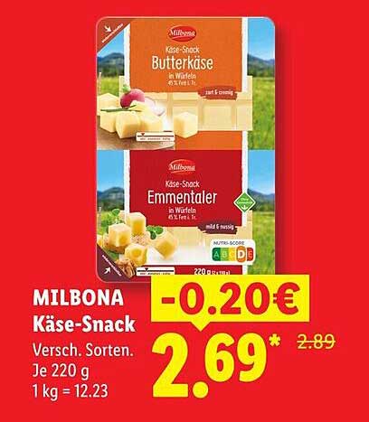 MILBONA Käse-Snack Versch. Sorten. Je 220 g