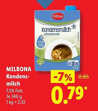 MILBONA Kondensmilch, 7,5% Fett, Je 340 g