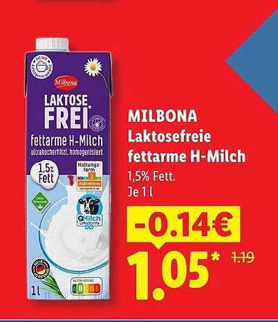 MILBONA Laktosefreie fettarme H-Milch