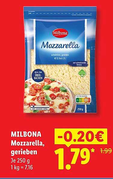 MILBONA Mozzarella, gerieben