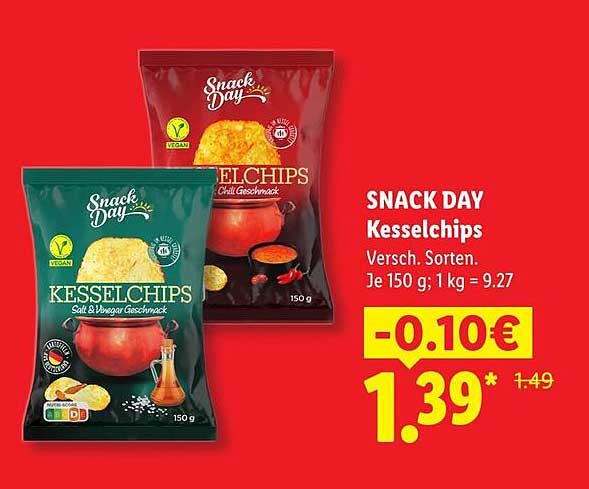 SNACK DAY Kesselchips Versch. Sorten.