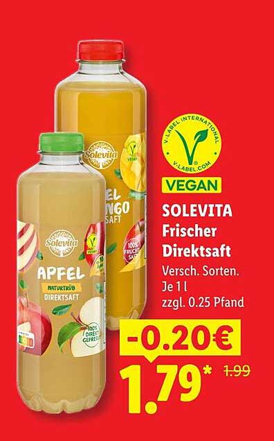 SOLE Vita Frischer Direktsaft Versch. Sorten. Je 1l
