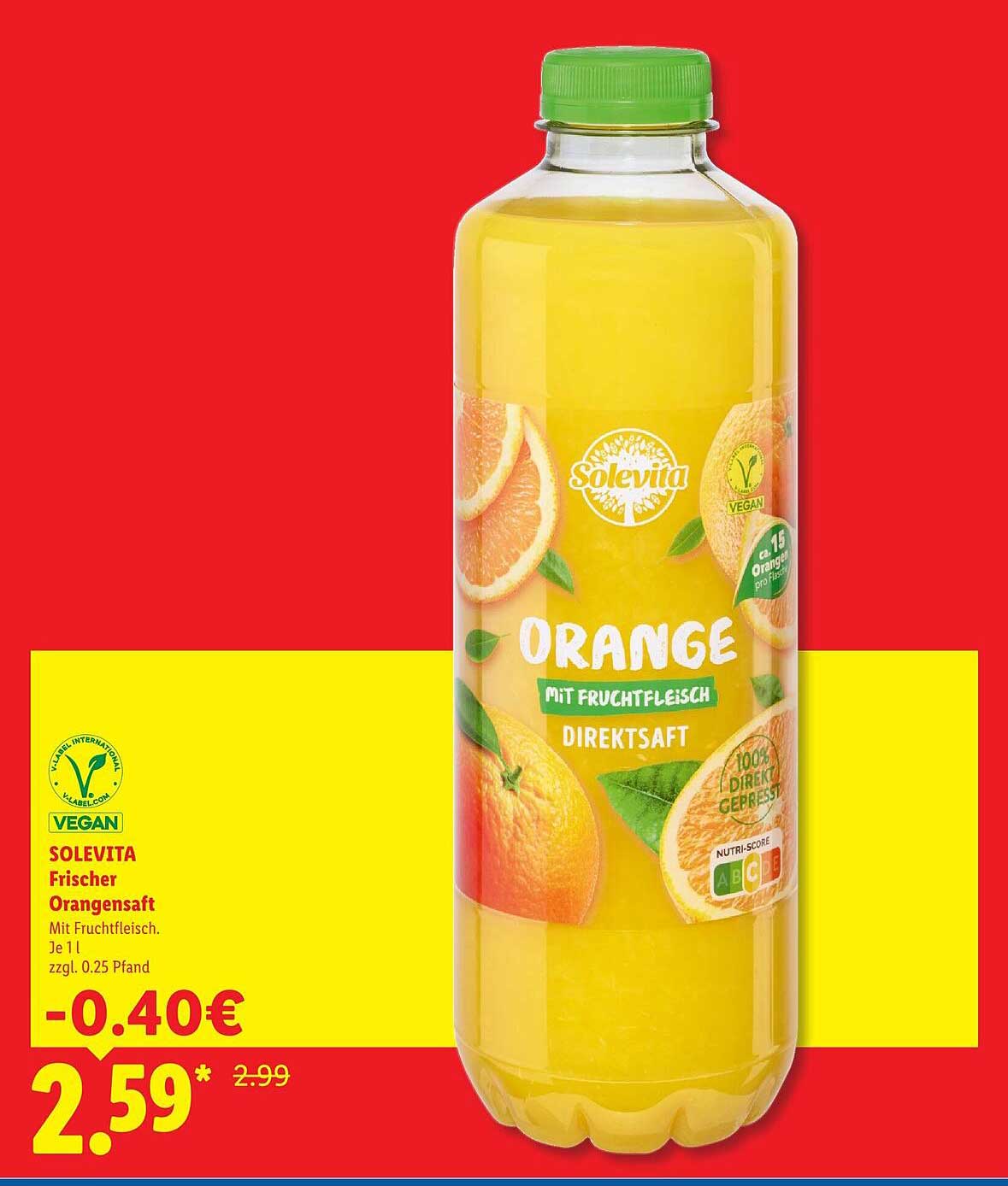 SOLEVITA Frischer Orangensaft Mit Fruchtfleisch. Je 1 l