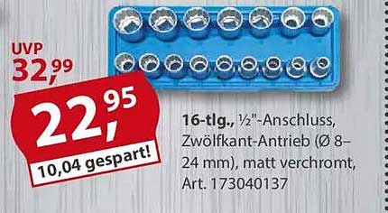 16-teiliger Steckschlüssel-Satz, ½"-Anschluss, Zwölflkant-Antrieb Ø 8-24 mm
