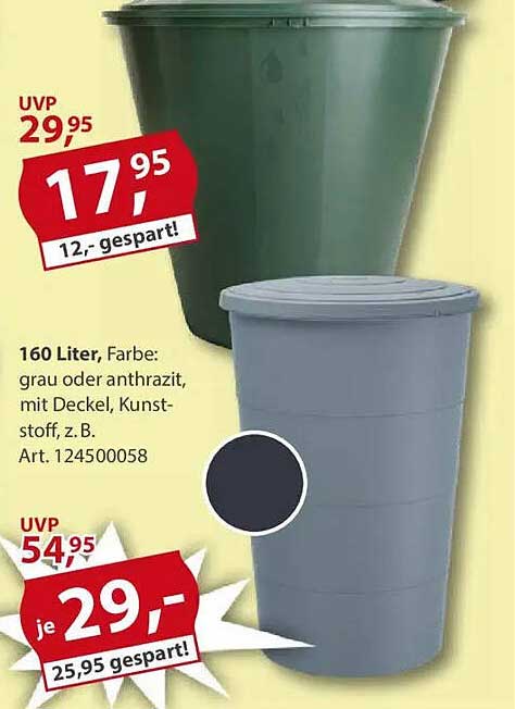 160 Liter Abfallbehälter mit Deckel in Grau oder Anthrazit