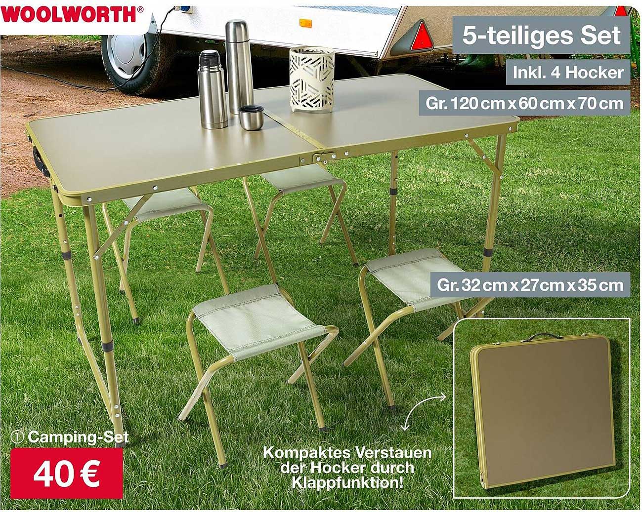 5-teiliges Camping-Set inkl. 4 Hocker