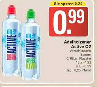 Adelholzener Active O2 verschiedene Sorten 0,75 L Flasche