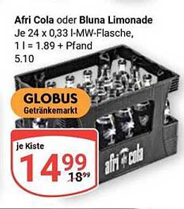 Afri Cola oder Bluna Limonade – Je 24 x 0,33 l-MW-Flasche