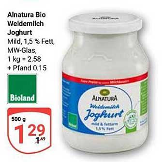 Alnatura Bio Weidemilch Joghurt 500 g für nur 1,29 € (statt 1,49 €)