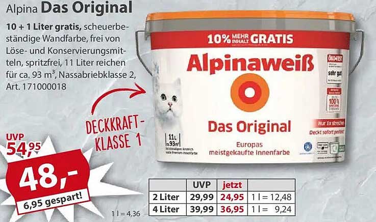Alpina Das Original Wandfarbe 10 + 1 Liter gratis