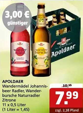 APOLDAER Wandermädel Johannisbeer Radler, Wanderrutsche Naturradler Zitrone, 11 x 0,5 Liter
