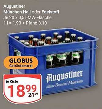 Augustiner München Hell oder Edelstoff - 20 x 0,5 l MW-Flasche