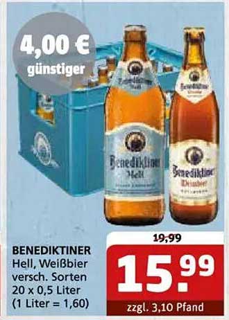 BENEDIKTINER Hell, Weißbier verschiedene Sorten 20 x 0,5 Liter