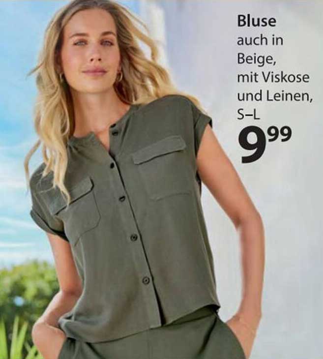 Bluse auch in Beige, mit Viskose und Leinen, S–L