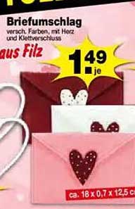 Briefumschlag aus Filz mit Herz und Klettverschluss