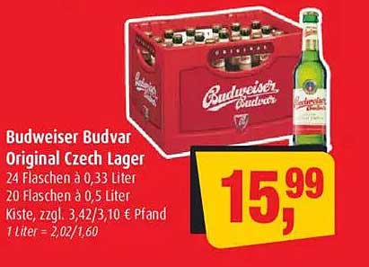 Budweiser Budvar Original Czech Lager 24 Flaschen à 0,33 Liter
