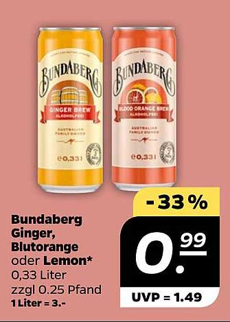 Bundaberg Ginger, Blutorange oder Lemon 0,33 Liter
