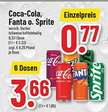 Coca-Cola, Fanta o. Sprite 6 Dosen für 3,66 €