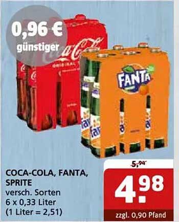COCA-COLA, FANTA, SPRITE - 6 x 0,33 Liter