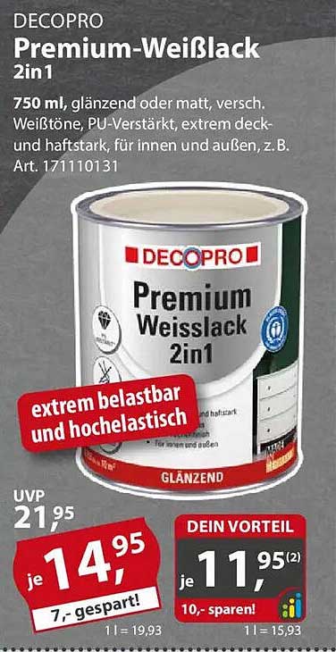 DECOPRO Premium-Weiﬂlack 2in1 - 750 ml, glanzend oder matt