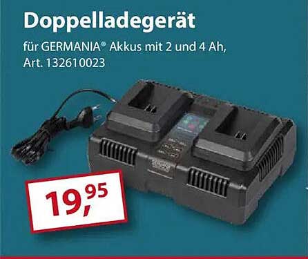 Doppelladegerät für GERMANIA® Akkus mit 2 und 4 Ah, Art. 132610023