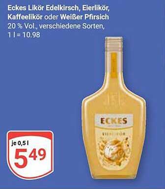 Eckes Likör Edelkirsch, Eierlikör, Kaffeelikör oder Weißer Pfirsich - 0,5 L für nur 5,49 €