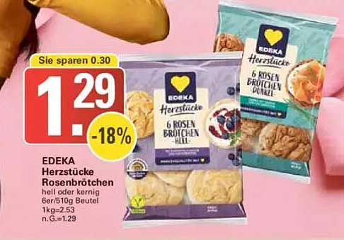EDEKA Herzstücke Rosenbrötchen hell oder kernig 6er/510g Beutel