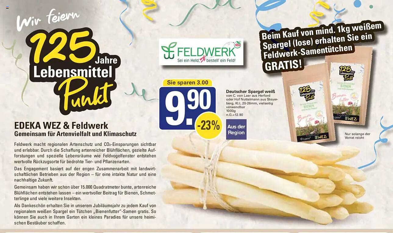 EDEKA WEZ & Feldwerk: Deutscher Spargel weiß - 1kg für 9,90€