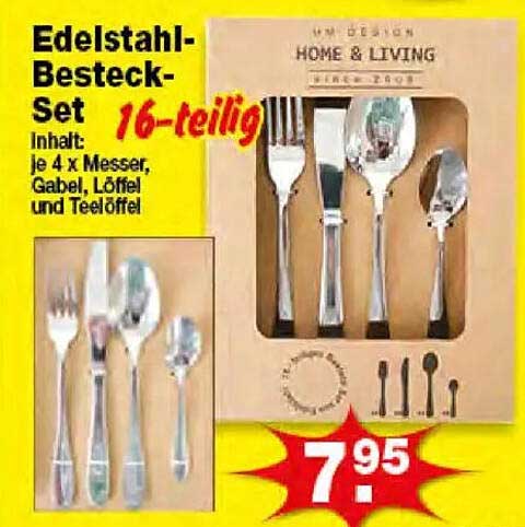 Edelstahl-Besteck-Set 16-teilig